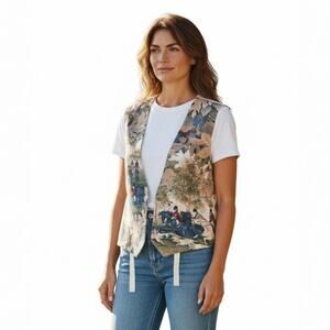 Vintage Toby Weston Equestrian Tapestry Vest Sleeveless Open Front Unisex Medium